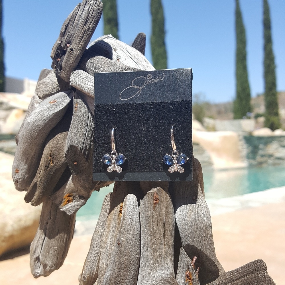 Rhodium Montana Swarovski Butterfly Earrings 7/8"